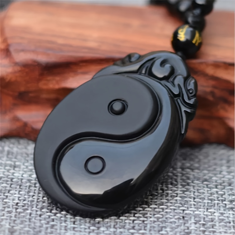 Trendy Obsidian Yin-Yang Pendant Necklace, Elegant Accessory